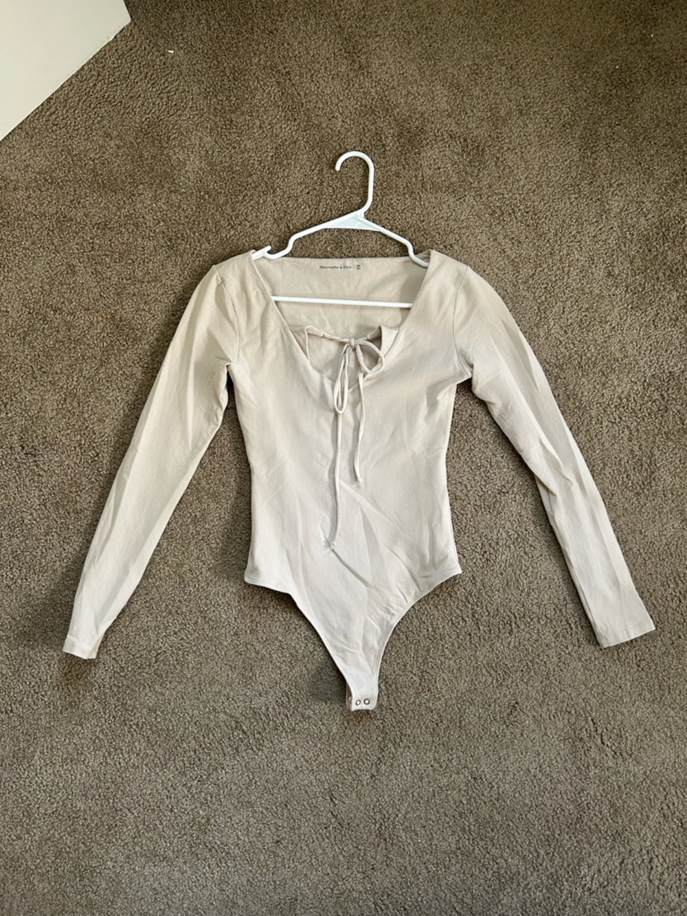 Abercrombie & Fitch beige tie front long sleeve body suit